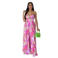 Modischer Jumpsuit mit weitem Bein, lebhaftem Blumenmuster und Cut-out-Detail an der Vorderseite - S / Jumpsuits / Rot