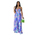 Bedruckter trägerloser Overall mit weitem Bein und Cut-out - S / Jumpsuits / Blau