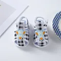 Close-up of infant checkered sandals with blue rocket decoration and soft anti-slip sole - Size 11 (Inner Length 10.5cm) / Airplane White Style (LX006)