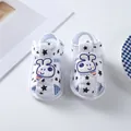 Close-up of white baby sandals with black star patterns and cartoon bunny patch - Size 11 (Inner Length 10.5cm) / Honeybee White Style (LX006)