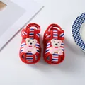 Detail view of baby summer sandals featuring a cute bear ornament and red-blue stripes - Size 11 (Inner Length 10.5cm) / Bear Red Style (LX006)