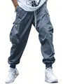 Men's Japanese style multi-pocket loose cargo jogger pants in greyish blue - M / Bottoms / Aqua