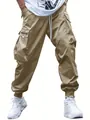 Herren Cargo-Hose in Khaki mit mehreren Taschen und gerippten Bündchen für Jogger - Khaki