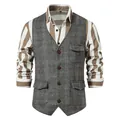 Gilet de costume vintage en tweed gris pour homme avec chemise à rayures - Gris