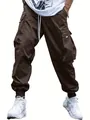 Oversize Cargo-Hose für Herren in Dunkelbraun mit mehreren Taschen und Kordelzug-Bündchen - Dunkelbraun
