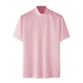 T-shirt homme à col montant et manches courtes en maille rose texturée élégante - Rose