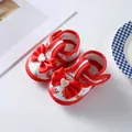 Newborn baby soft sole floral cloth shoes featuring a large red bow and heart decoration - Size 12 (Inner Length 11CM) / Heart Bow-Red
