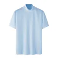 T-shirt en tricot bleu clair à col montant pour homme avec tissu à texture fine - Bleu