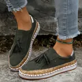 Mocassins à plateforme vert foncé pour femmes avec glands et semelle en liège en extérieur - 35 / Vert