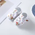 Soft sole baby fabric shoes with strawberry floral print and white heart bow detail - Size 12 (Inner Length 11CM) / Heart Bow White Style