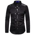 Camicia gotica nera da uomo a maniche lunghe con anelli metallici e dettagli di rivetti - Taglia S / Parte Superiore (C100) / Nero
