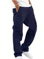 Durable men's navy blue multi-pocket cargo pants with adjustable drawstring hem for casual wear - M / Bottoms / Navy Blue