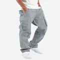 Pantalon cargo gris décontracté pour homme avec plusieurs poches et une coupe jambe droite - Gris clair