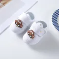 Close-up of white soft-soled baby shoes with gold star patterns and cartoon car decor - Size 12 (Inner Length 11cm) / Car-White