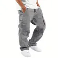 Pantalon cargo gris pour homme avec cordon de serrage et poches multiples décontracté - Gris foncé