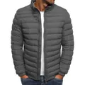 Men's lightweight stand collar puffer jacket in grey, casual solid color quilted coat - S / Tops / Gray