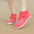 High-top red aqua shoes with breathable mesh and non-slip sole for beach - Rose Red