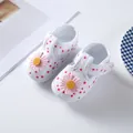 Cute soft-sole infant baby shoes featuring star patterns and pink daisy decorations - Size 12 (Inner Length 11CM) / Pink Daisy-White