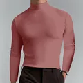 Herren Langarmshirt mit Stehkragen in staubigem Rosé, minimalistisches Unterhemd - Rostrot