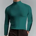 Herren Slim Fit Langarm-T-Shirt mit Stehkragen in massivem Petrolfarbenen Design - Dunkelgrün