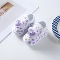 Purple floral infant pre-walker shoes featuring a soft sole and heart-shaped decorative patch - Size 12 (Inner Length 11CM) / Heart-Small Purple Flower