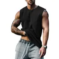 Mouwloze zwarte Henley tanktop voor heren met knoopsluiting en ontspannen sportieve pasvorm - Zwart
