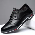 Zapatos casuales de cuero negro para hombre con cordones y plataforma interna - Negro Todo el Año
