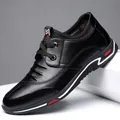 Zapatos casuales de cuero negro para hombre con plataforma interna y diseño de cordones - Negro Tacón Oculto