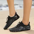 Black quick-dry water shoes with grey wave patterns for beach and outdoor sports - 34 / Black