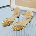 Girls sparkling gold princess shoes decorated with pearls and sequins for performance - 26 / Gold