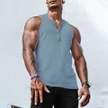 Detailed view of blue ribbed texture on men's summer sports sleeveless tank top - M / Tops / Light Blue