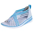 Detalle de las sandalias con plataforma para mujer con tiras cruzadas en azul claro - Azul