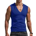 Detail view of a blue men's V-neck sleeveless T-shirt with a breathable slim fit design - M / Tops / Sapphire Blue