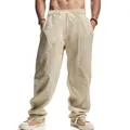 Herren Sommer Leinenhose in Hellbeige locker geschnitten mit elastischem Kordelzug - Hellbeige