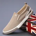 Mocassins pour hommes Shanbu en toile kaki, chaussures décontractées à semelle blanche - 38 / Kaki (23170)