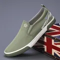 Mocassins pour hommes vert olive, chaussures de marche décontractées en toile par SHANBU - 38 / Vert Herbe (23170)