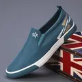 Mocassins en toile bleue respirante pour hommes avec semelle plate blanche et logo étoile - 38 / Bleu Étoilé (23170)