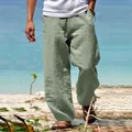 Relaxed fit breathable men's linen casual pants perfect for summer beach vacations - S / Bottoms / Grey Green