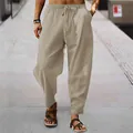 Vollansicht der lockeren Baumwoll-Leinen-Freizeithose für Herren im urbanen Look. - Aprikose