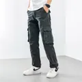 Men's loose fit straight cargo pants with large side pockets and durable cotton fabric - 30 / Bottoms / Gray