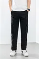 Men's loose straight-leg cargo pants in black with functional large side pockets - 30 / Bottoms / Black