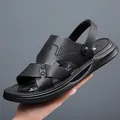 Sandali di lusso da uomo in vera pelle nera con suola morbida e trama martellata - Nero
