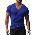 Camiseta de hombre de corte entallado con cuello en V en azul para el verano - S / Tops / Azul zafiro