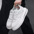 Premium men's white fashion sneakers featuring a thick air cushion sole and star detail - White