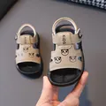 Close-up of khaki toddler sandals with cartoon panda design and non-slip sole - Size 26 (Inner Length 15.5cm) / Khaki