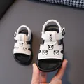 Close-up of toddler white panda sandals with non-slip black soft sole for summer - Size 26 (Inner Length 15.5cm) / White