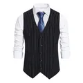 Classic black pinstripe single-breasted men's suit vest with 5 buttons - S / Tops / Black