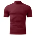 Primer plano de una camiseta burdeos de hombre con cuello cisne y manga corta, de corte ajustado - S / Tops / Burdeos