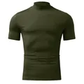 Vista detallada de la camiseta de algodón para hombre con cuello alto en verde oliva - Verde Militar