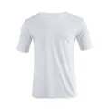 Detailed view of the V-neckline on a classic white short-sleeve cotton t-shirt - S / V-Neck Casual Top (23056鸡心领) / White